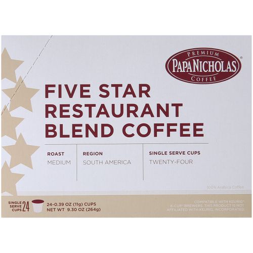 PapaNicholas Coffee Single Serve Coffee Cups Fits Keurig K Cup Brewers, 5-Star Restaurant Blend, 24 Count