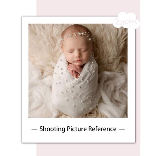 Zeroest Newborn Photography Wraps Baby Photoshoot Props 33.5" x 67" Pearl Raw Edge Wrap Headband for Newborn Photos Infant Outifts (White)