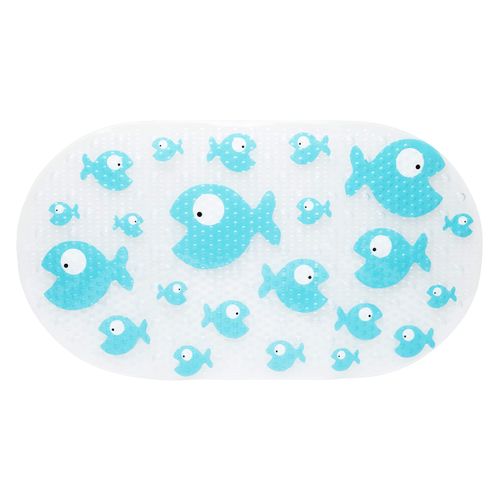 Bizzu Large Non-Slip Baby Bath Mat With Strong Suction Cups, Baby Bath Tub Time Essentials, Blue Fish