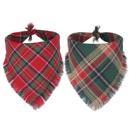 ADOGGYGO Christmas Dog Bandanas with Tassels Edges, Stylish Plaid Dog Christmas Scarf Bib, Multiple Sizes Offered, Plaid Bandanas for Medium Large Dogs (Christmas-1, Large)