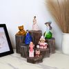 BELLE VOUS 6 Pack of Vintage Brown Wooden Hexagon Display Risers - Wood Showcase Stands for Shelves and Countertops - Step Plinths for Jewellery, Retail, Figures, Cupcakes and Desserts