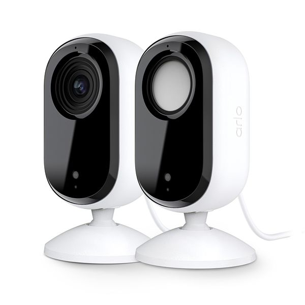 Arlo Essential Indoor 2K Security Camera (2nd Generation) – 2 Pack – Home Security, Baby Monitor, White – VMC3260