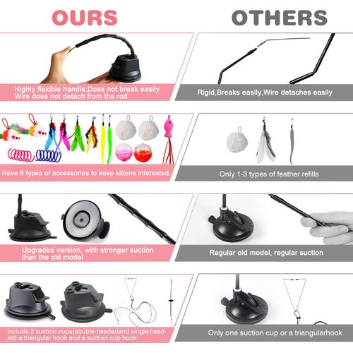 Roiseon Cat Toys,22Pcs 5 in 1 Interactive Cat Toy for Indoor Kitten Toys Fish Suction Cups Cat Toys 2 Cat Spiral Spring Feathers Balls Mice Cat Replacements Cat Products Cat Birthday Cat Gift