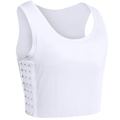 XUJI Breast Binder Breathable Cotton with Elastic Band for Transgender FTM, White