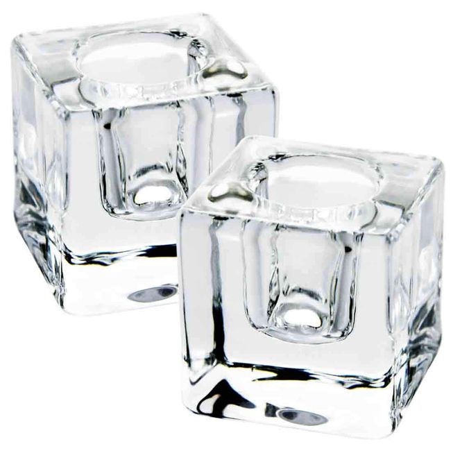 AGLARY Square Glass Taper Candle Holder Set of 2, Ideal Gift for Dining Table, Wedding, Christmas and Party.