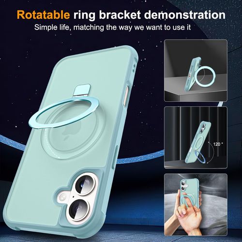 SKYLMW Compatible with iPhone 16 Case with Invisible Magnetic O-Ring Stand Military-Grade Translucent Case for iPhone 16 6.1" [Compatible with Mag-Safe][Great Grip Feeling], Blue