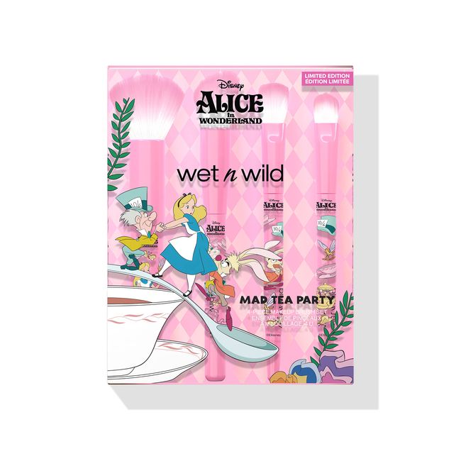 Wet n Wild Alice in Wonderland Mad Tea Party Makeup Brush Set, 4-Piece Ultra-Soft Brushes for Face and Eyes Makeup Application, Comfortable Grip and Ultimate Precision