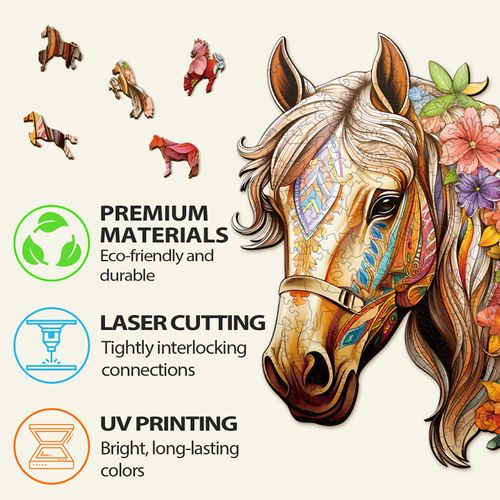 Wooden Puzzles for Adults, Wooden Horse Puzzles,100 Pieces Puzzles for Adults, Unique Puzzles Gifts for Puzzle Lover, Adult Puzzles (S-8.5 * 8.1in)