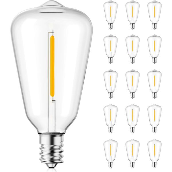 15 Pack Edison LED Light Bulbs, ST38 Clear Bulb 0.6W Fits E12 C7 Screw Base, Vin