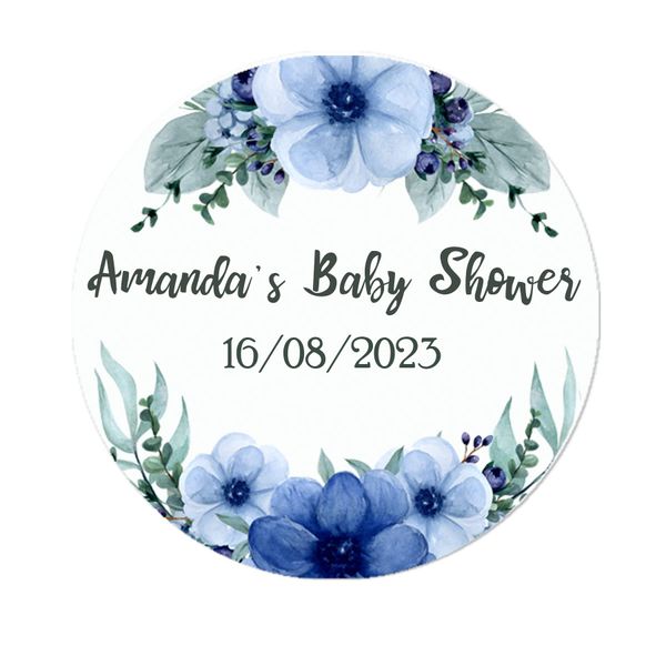 35 Personalised Floral Baby Shower Stickers - Thank You Sweet Cone Bags Favour Luxury (Navy)