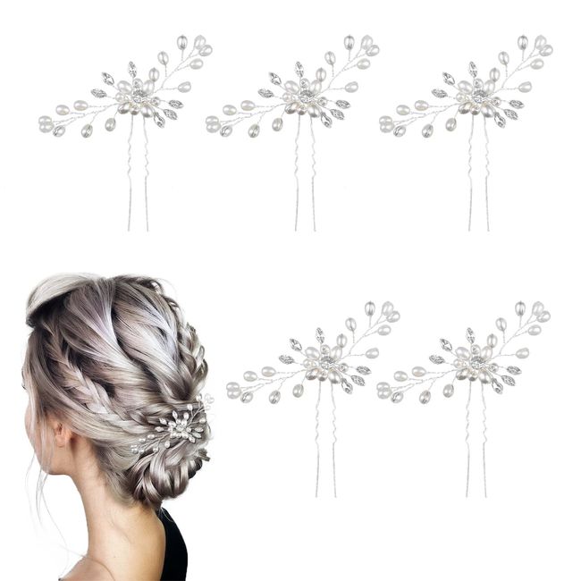 TSHAOUN 5 Stück Braut Hochzeit Haarnadeln Blume Haarschmuck Perle Braut Haarspangen, Hochzeit Haarnadeln, Brautschmuck Haare Hochzeit Haarspangen für Braut Brautjungfer Frauen Mädchen (5 Stück)