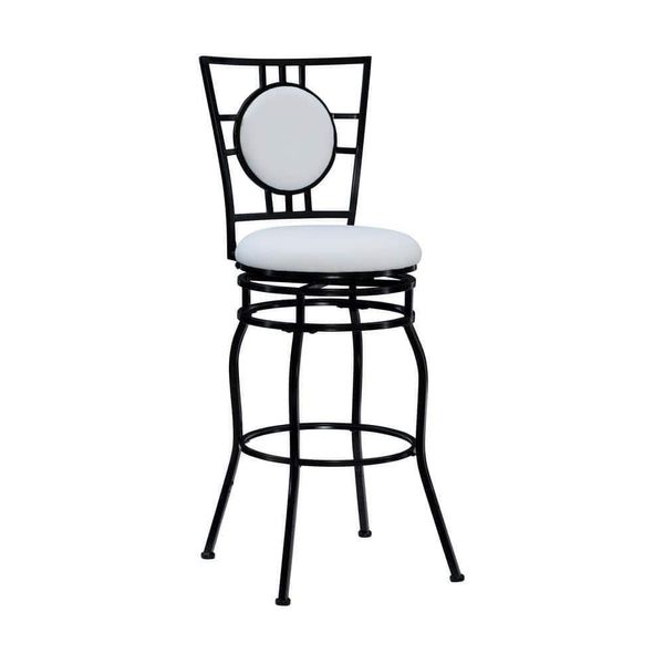 Linon Home Decor Cushioned Bar Stool 40" Metal Frame Black w/ White Faux Leather