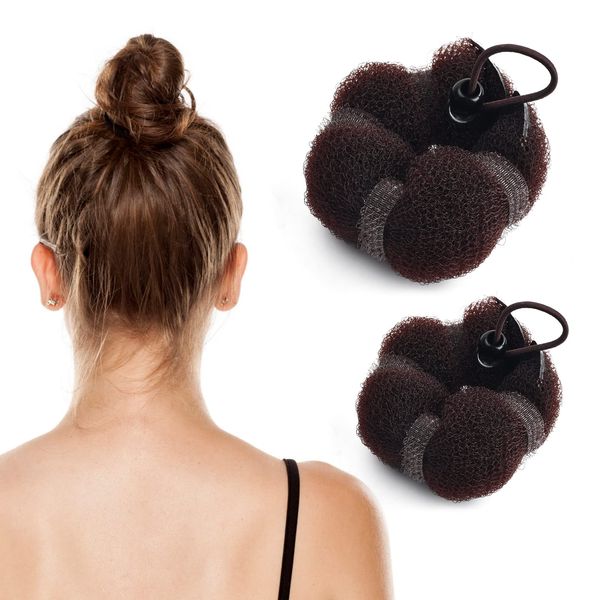 2 Stück Dutt Maker, Hair Bun Maker Braun mit Druckknöpfen, Modellieren von Hilfsartefakten, Duttkissen Festes Brötchen-Styling für Mädchen Damen, 2 Größen