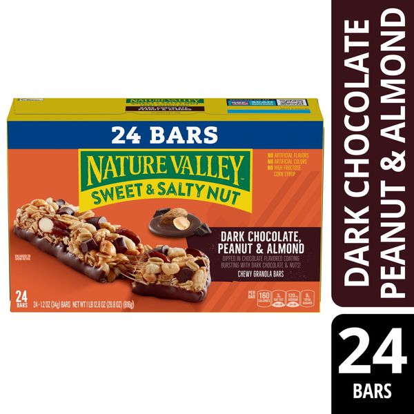 Granola Bars, Chewy Dark Chocolate Peanut Almond, 24 Bars, 28.8 OZ NEW