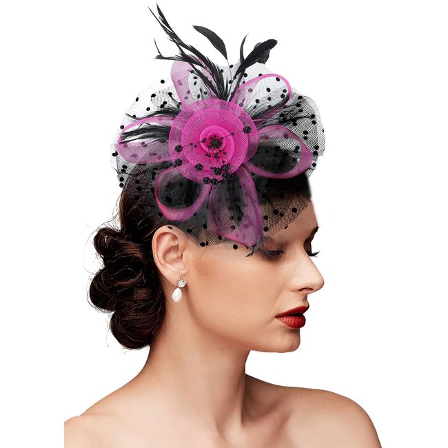 Yezmo Fascinator-Hut, Fascinatoren für Frauen Mädchen Karneval Hüte Tee Party Hüte Frauen Fascinator Stirnband mit Haarspange, Roseblack