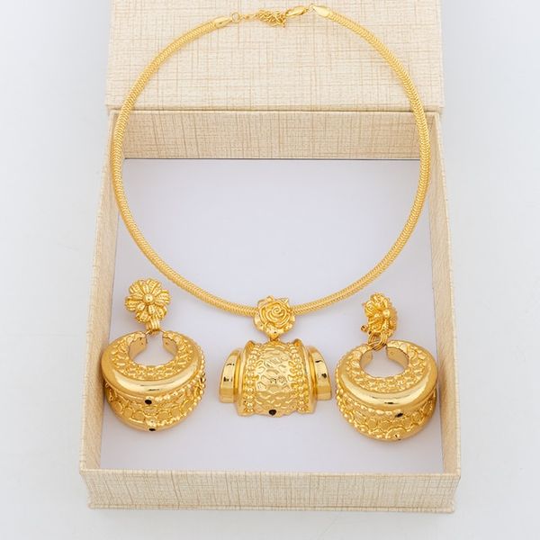 Calf Stretching Board Women's African Necklace Earring Jewelry Set Gold Color Metal Dubai Big Exaggeration Hoop Punk Accessories, [01] Dubai Big Jewelry-1