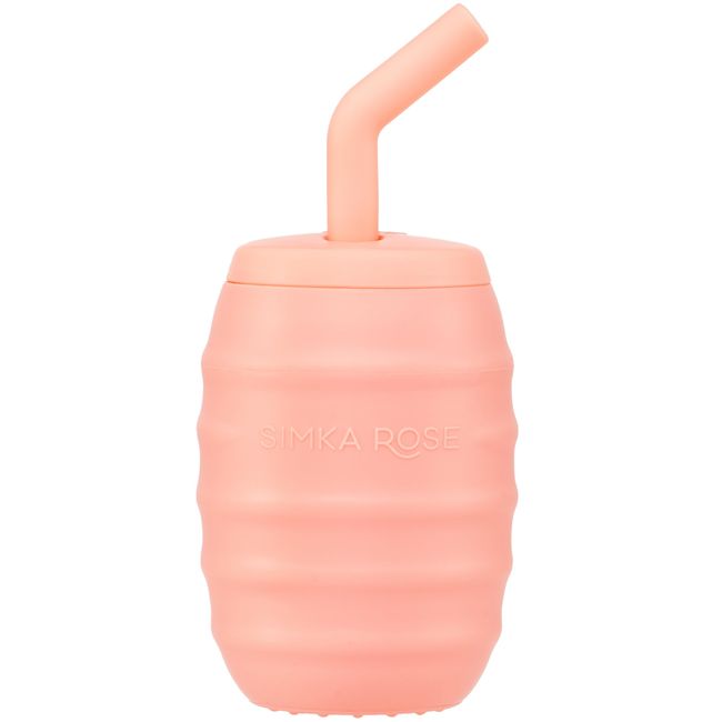 Simka Rose Silicone Sippy Cup with Straw - Spill Proof Infant Transition Cup + Toddler Training Cup + Weighted Open Cup for Baby with Measurement Markings - Fits in Car Cupholders & Bag Pockets 12+Mos