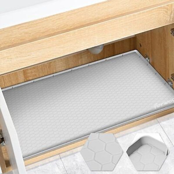 Under Sink Mat, 34" x 22" Silicone Mats 34"x22"(Thickness: 0.06"), Light Grey