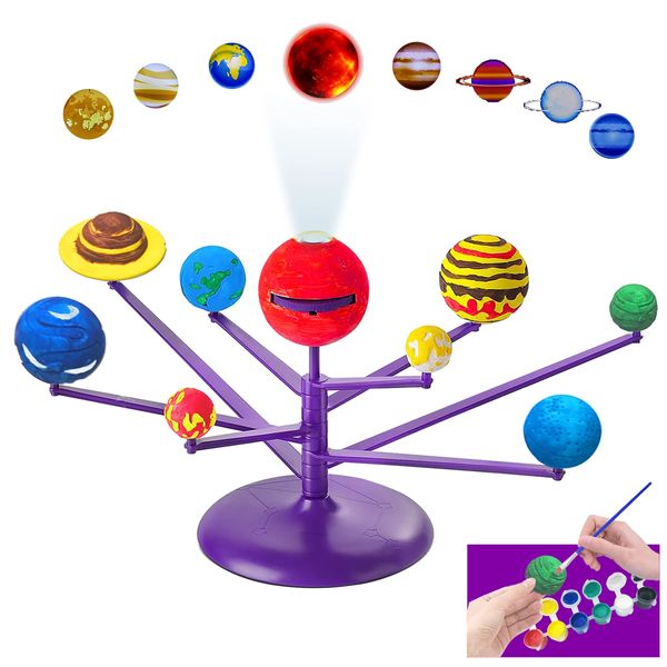 KUTOI Solar System Model for Kids and Teens - STEM Solar System Model with Planet Projector - DIY Educational Solar System Toys with Paint and Brushes-Astronomy Space Gifts for Kids.