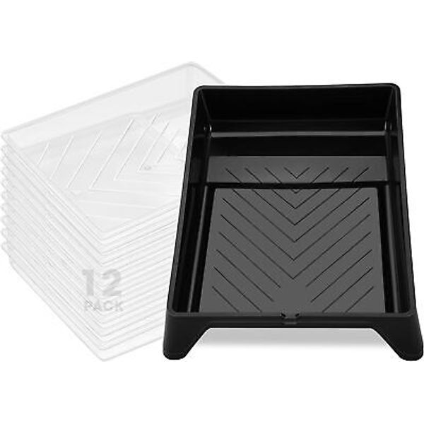 Touri 12 Pack 9 Inch Paint Tray and Liner Set, 10 Pcs Disposable Black