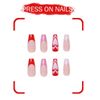 Bufenia French Coffin False Nails Flash Gradient Nude Pink Press on Nails Glitter Heart Rhinestones Ballerina Fake Nails Glossy Acrylic Nails for Women and Girls 24Pcs (Red Heart)