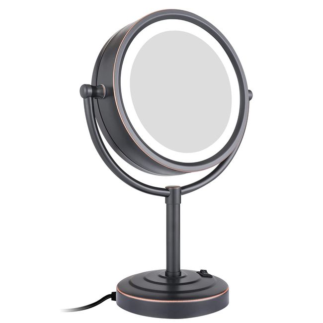 GURUN 8.5 Inch Tabletop LED Lighted Makeup Mirror with 10x Magnification Double Sided Vanity Mirror Plug Power Oil-Rubbed Bronze M2208DO(8.5in,10x)