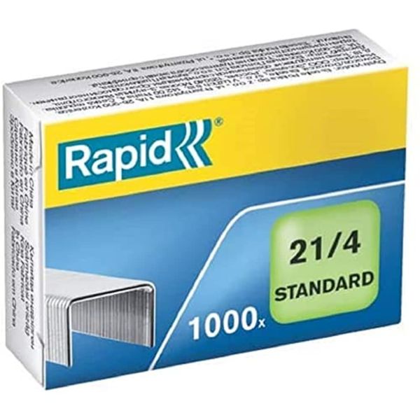 Rapid 21/4mm Standard Staples, For Stapling up to 12 Sheets, Use with Mini and Desktop Staplers, Galvanised Wire, Box of 1000, 24867600