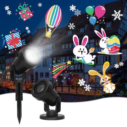 LED Projector Lights, Easter Decorations Outdoor&Indoor Rotatable Lamp, Halloween Snowflake Projector with 12 Themes, Waterproof Landscape Decorative Lighting Garden Party New Year Xmas
