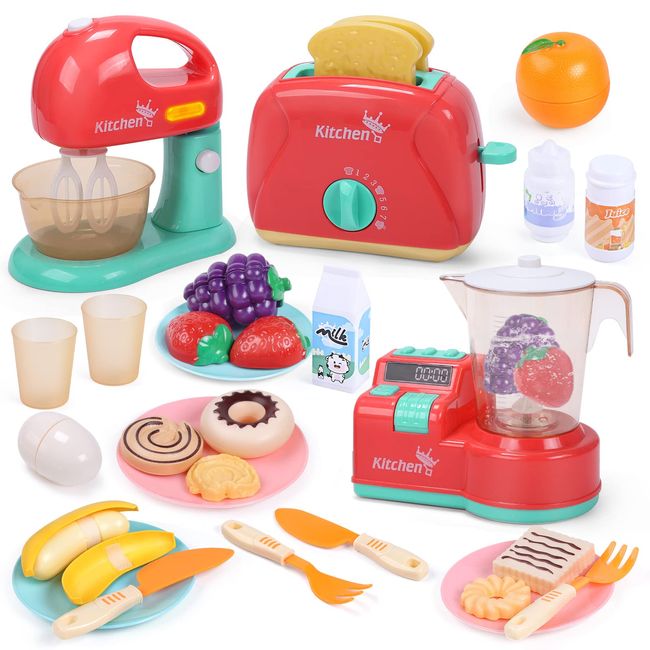 Cute Stone Pretend Play Kitchen Set, Educational Toy, Set of 28, Realistic Home Appliances, Toy Juicer, Mixer, Toaster, Lights and Sounds, Luxury Food, Cutting Play, Parent-child Play, Pretend Play,