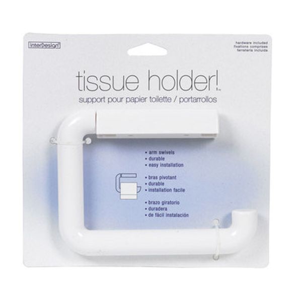 InterDesign Toilet Paper Holder - Wall Mount Roll Dispenser for Bathroom, White