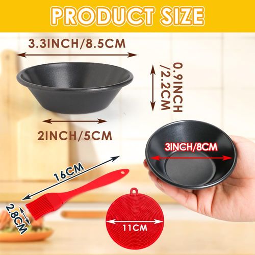 12 pcs Egg Tart Molds, Quyimy 3" Mini Tart Pans, Non-Stick Carbon Steel Mini Tart Panw/Oil & Dish Brushes for Cupcake Cake Muffin Mold Tin Pan, Baking Set Tool for Cakes, Cookies, Desserts
