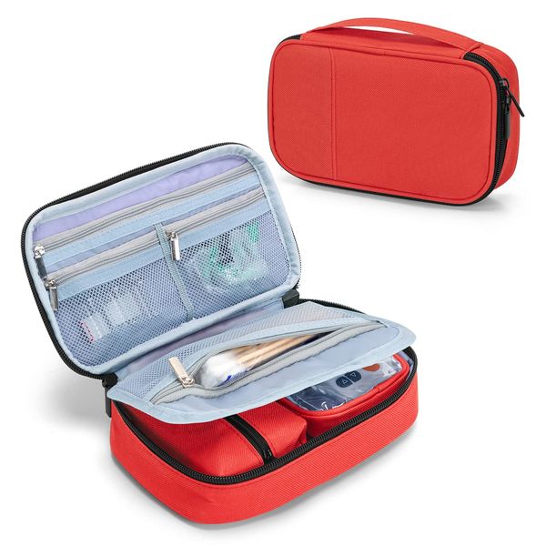 CURMIO Blood Glucose Monitor Storage Case with Removable Pouch for Exam Kit, Medicine and Insulin Pen for Home and Travel (Bag Only) Red