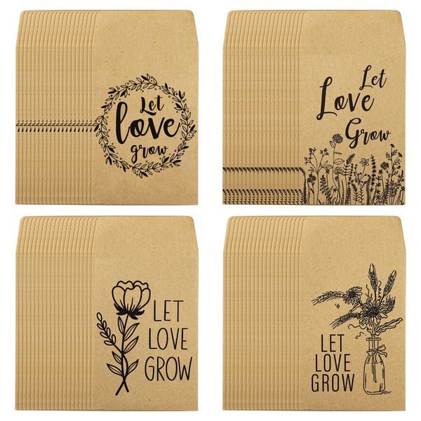 240 PCS Let Love Grow Seed Packets Small Self-adhesive Kraft Envelopes Seeds Storage Paper Packets Retro Seed Storage Envelopes for Baby Shower Wedding Home Garden Party Favors Gift Ideas, 2.4" x 3.5"