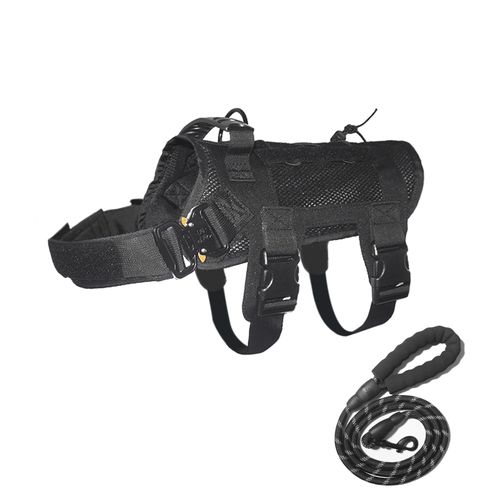 Kickred Tactical Dog Harness and Dog Leash Set, Mesh Design Dog Vest, Adjustable Working Vest with Handle, Training Harness for Dogs Mesh Black, L