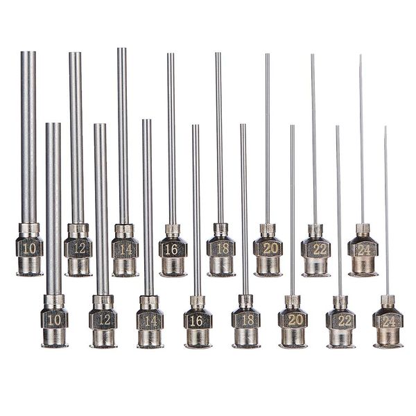 BENECREAT 16PCS 1.5 Zoll Edelstahl Dispensing Needle Tip stumpfe Spritzennadel mit Luer Lock zum Nachfüllen von Klebespritzen, 10/12/14/16/18/20/22/24G