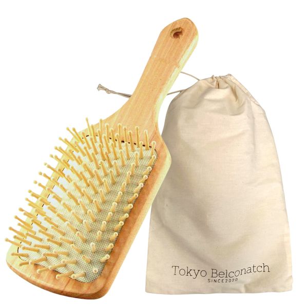 TokyoBelconatch Paddle Brush, Get Your Hair Glossy, Hair Brush, Cushion Brush, Massage Brush, Storage Bag Included, (No Cleaning Brush)