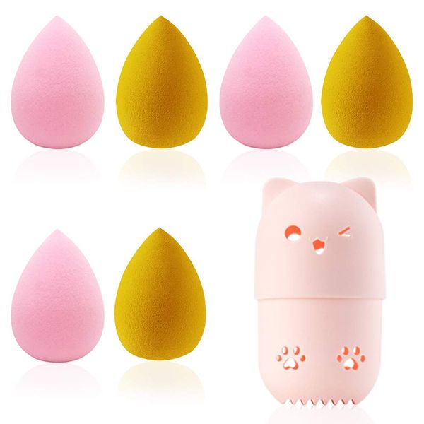 6-teiliges Make-up-Schwamm-Set, Sonku Beauty Blender Schwamm für Grundierung, Blending Rouge, Concealer, Puder, Creme, mit 1 Schwamm-Mixer-Behälter.