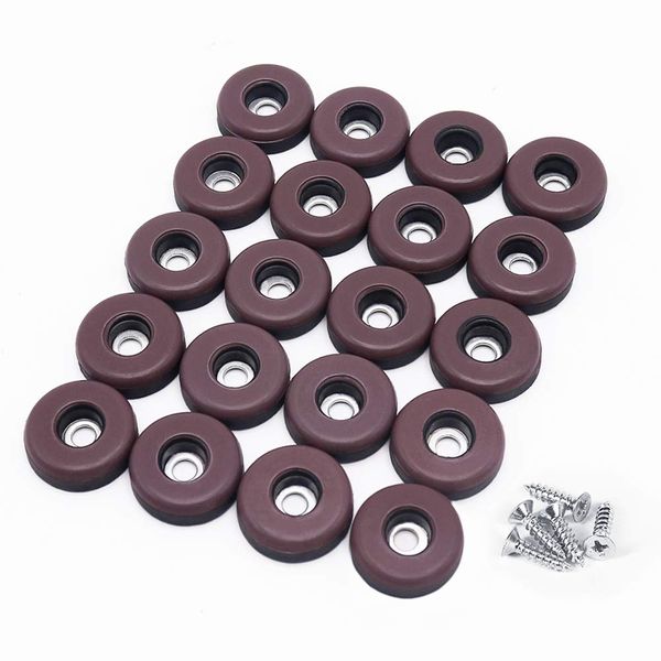 Ginoya Furniture Sliders, Set of 20, 1.0 inch (25 mm) Round Furniture Moving Pads with Screws, Easy to Move, Scratch Resistant, Soundproofing (Coffee)