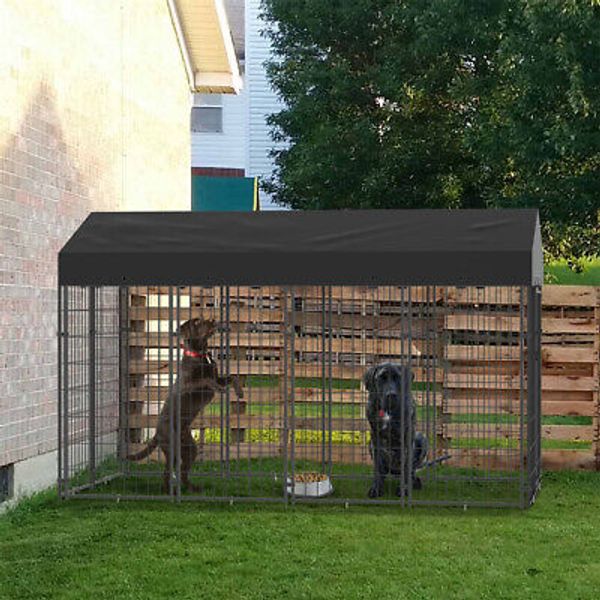 XL Outdoor Dog Kennel Cage House Welded Wire Pet Playpen Dog Crate w/Roof Cover