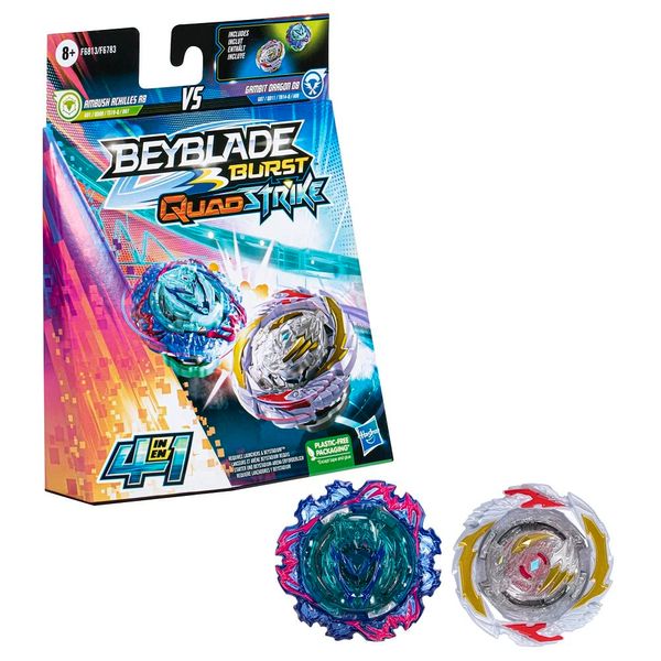 BEYBLADE Burst QuadStrike Gambit Dragon D8 and Ambush Achilles A8 Spinning Top Dual Pack, 2 Battling Game Top Toy for Kids Ages 8 and Up