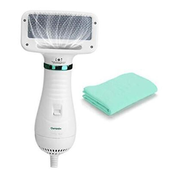 Pet Hair Dryer, 2 in 1 Quiet Portable Pet Grooming Blower with Slicker Brush,