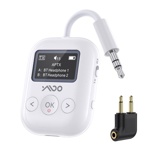 YMOO Upgraded Low Latency Transmitter Receiver, Supports aptX-HD/LL/AD/SBC, Bluetooth 5.4 Quick Pairing Wireless Adapter, OLED Screen Transmitter for Airplane, TV, Car(White)