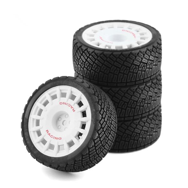 Chanmoo 1/10 RC Rally Car Tires On Road Tyres 12mm Hex Plastic Wheels Rims Compatible with 1/10 Scale Racing Car Tamiya TT01 TT02 XV01 TA06 PTG2 HPI KYOSHO HSP RC On-Road Car 4PCS (White)