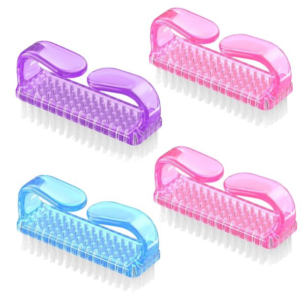 RSYHVG 4 Pcs Nail Brushes, Nail Cleaning Brush Plastic Handle Scrubbing Brush Eco Friendly Fingernail Brush with Soft Bristles Nail Manicure Dust Brush for Hand Toes Nail Home Garden Salon use