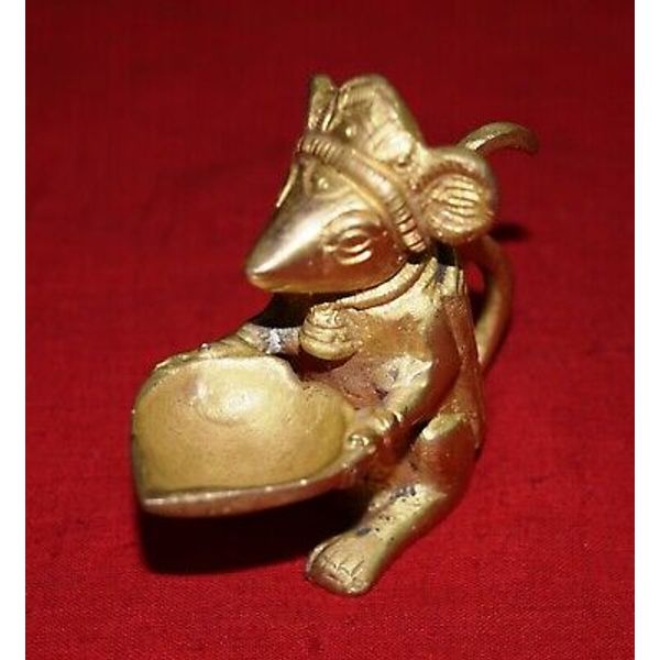 Brass Handmade Rat Figurine Statue Oil Lamp Home Temple Decor Oil Diya ML116