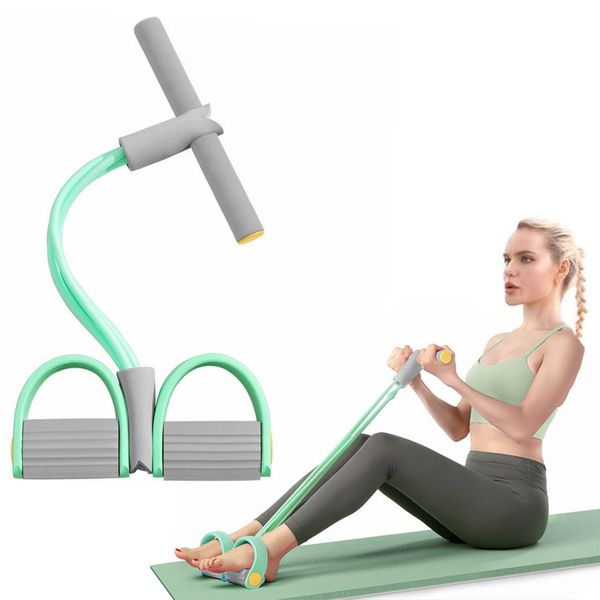 Multifunction Tension Rope 6-Tube Pedal Puller Resistance Band Exercise Bands for Abdomen/Waist/Arm/Leg Stretching Slimming Training Avocado Green