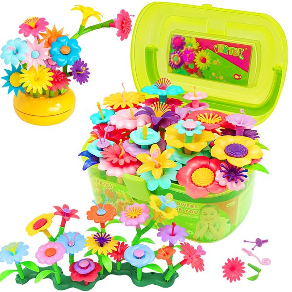 VERTOY Flower Garden Building Toy Set for 3, 4, 5, 6 Year Old Girls, STEM Educational Activity Toys and Girls Birthday Gift for Age 3+ yr Toddlers and Kids, 143 pcs