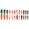 Carufin 24Pcs Crystal Peach Blossom False Nails Long Coffin Nail Acrylic False Nail Press on Nails Ballet Artificial Nail for Women Girls