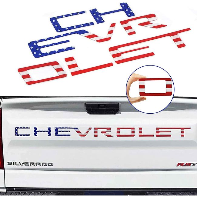 Tailgate Insert Letters -3D Raised Tailgate Letters Compatible with 2019-2022 Silverado Models (Colored Flag)