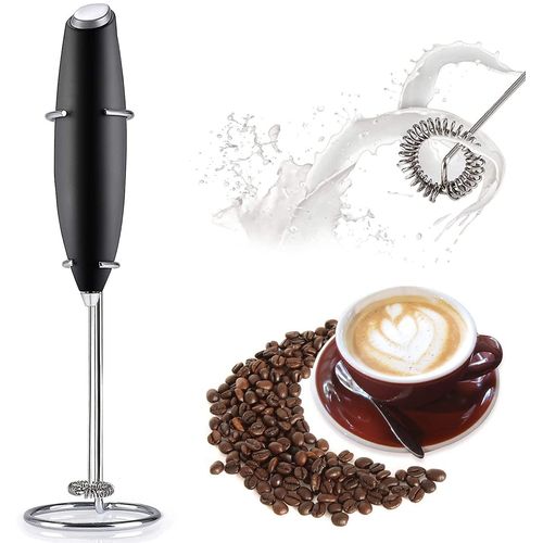 Iacob Milk Frother for Coffee - Handheld Electric Whisk, Milk Foamer, Mini Blender and Electric Mixer Coffee Frother for Frappe, Matcha - Black